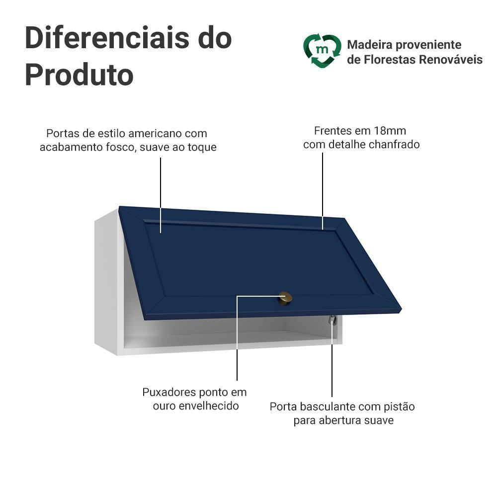 Armário Aéreo 60 Cm 1 Porta Basculante Vik Madesa Branco/azul - 3