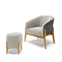 Poltrona E Puff Decorativo Base Madeira Stella Pu Preto/bouclê Cinza D03 - D'rossi - 1