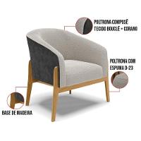 Poltrona E Puff Decorativo Base Madeira Stella Pu Preto/bouclê Cinza D03 - D'rossi