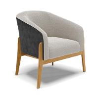 Poltrona E Puff Decorativo Base Madeira Stella Pu Preto/bouclê Cinza D03 - D'rossi - 10