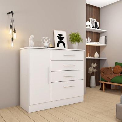 Cômoda para Quarto Chicago 4 Gavetas em MDF com Puxador em Neve com Corrediça Telescópica