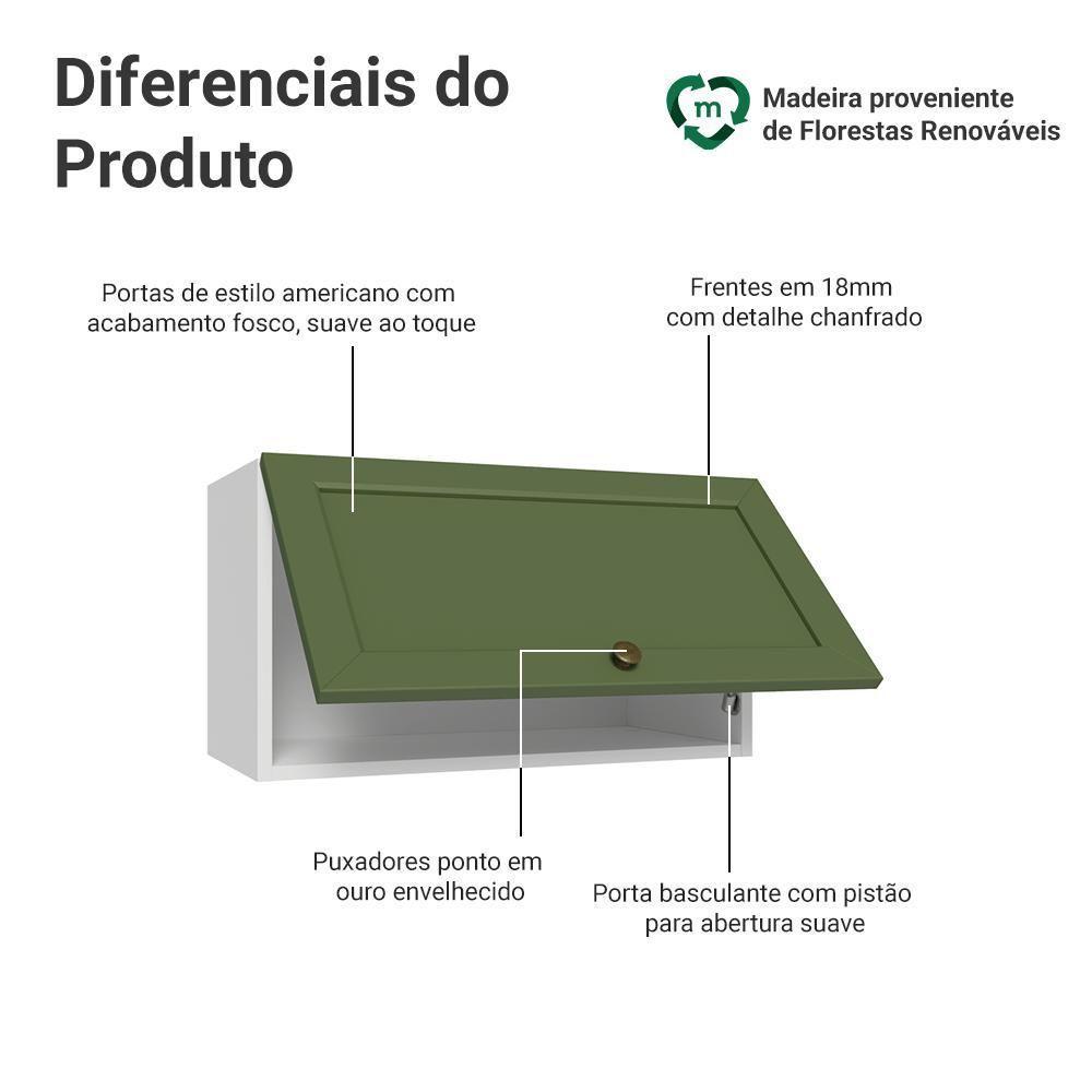 Armário Aéreo 60 Cm 1 Porta Basculante Vik Madesa Branco/verde - 3