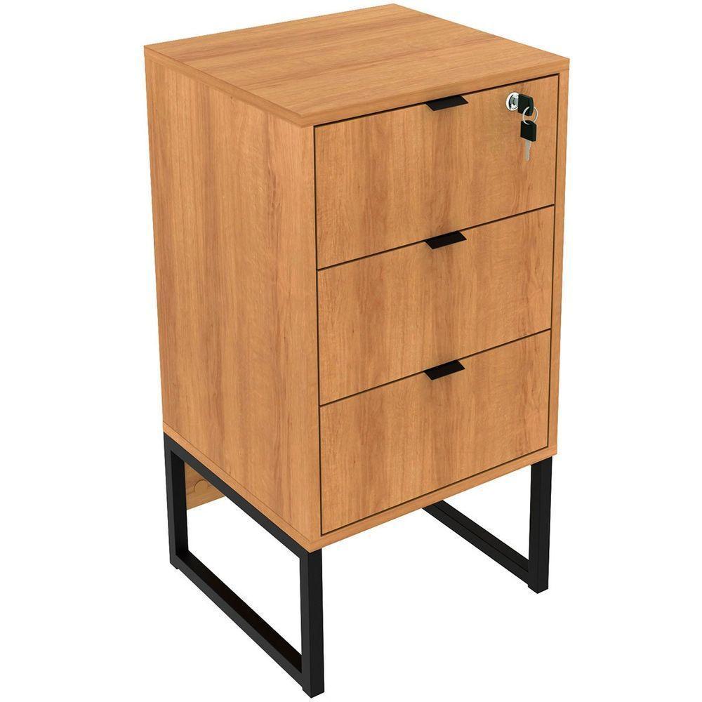 Gaveteiro Para Escritório 3 Gavetas Com Chave Amêndoa/preto - 1