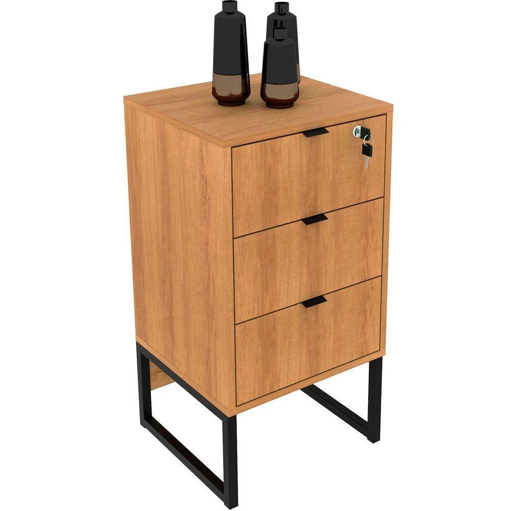 Gaveteiro Para Escritório 3 Gavetas Com Chave Amêndoa/preto - 2