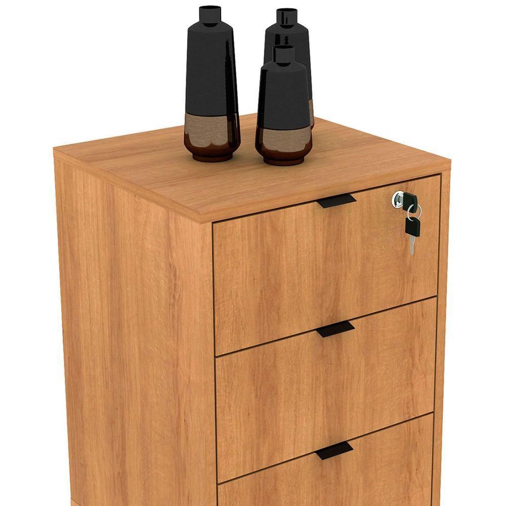 Gaveteiro Para Escritório 3 Gavetas Com Chave Amêndoa/preto - 3