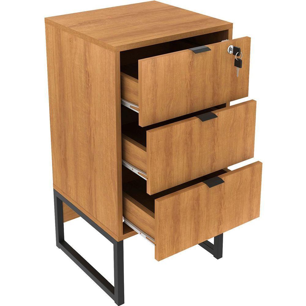 Gaveteiro Para Escritório 3 Gavetas Com Chave Amêndoa/preto - 5
