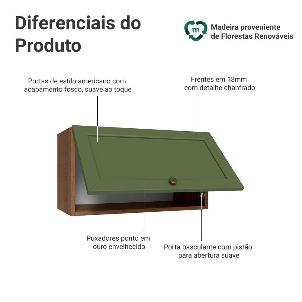 Armário Aéreo 60 Cm 1 Porta Basculante Vik Madesa Rustic/verde - 3