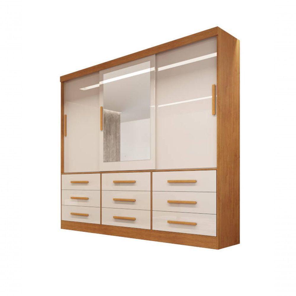 Guarda-roupa Casal 3 Portas Espelho 9 Gavetas 2,11m - Turim-nature-off - Bianchi Móveis - 1