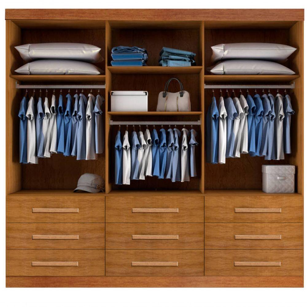 Guarda-roupa Casal 3 Portas Espelho 9 Gavetas 2,11m - Turim-nature-off - Bianchi Móveis - 2