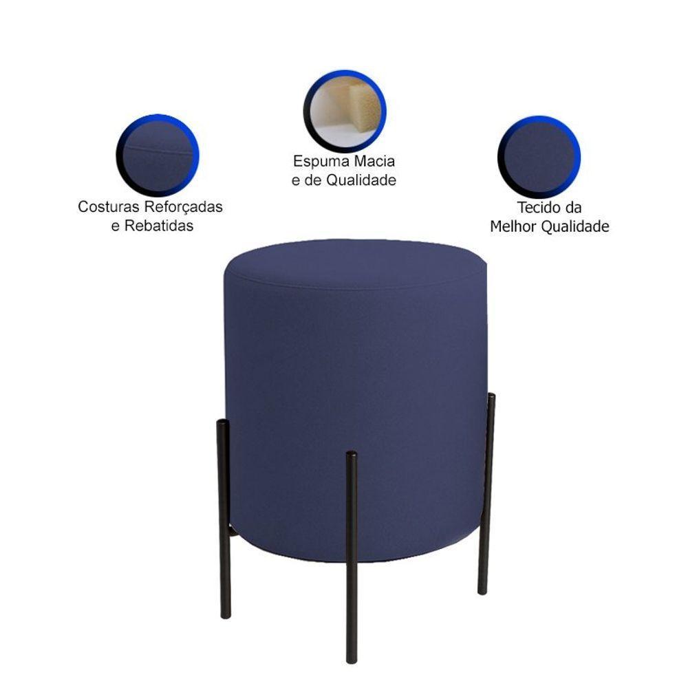 Puff Orgânico Boucle Thor Com Pés De Ferro Preto Azul Marinho - 3