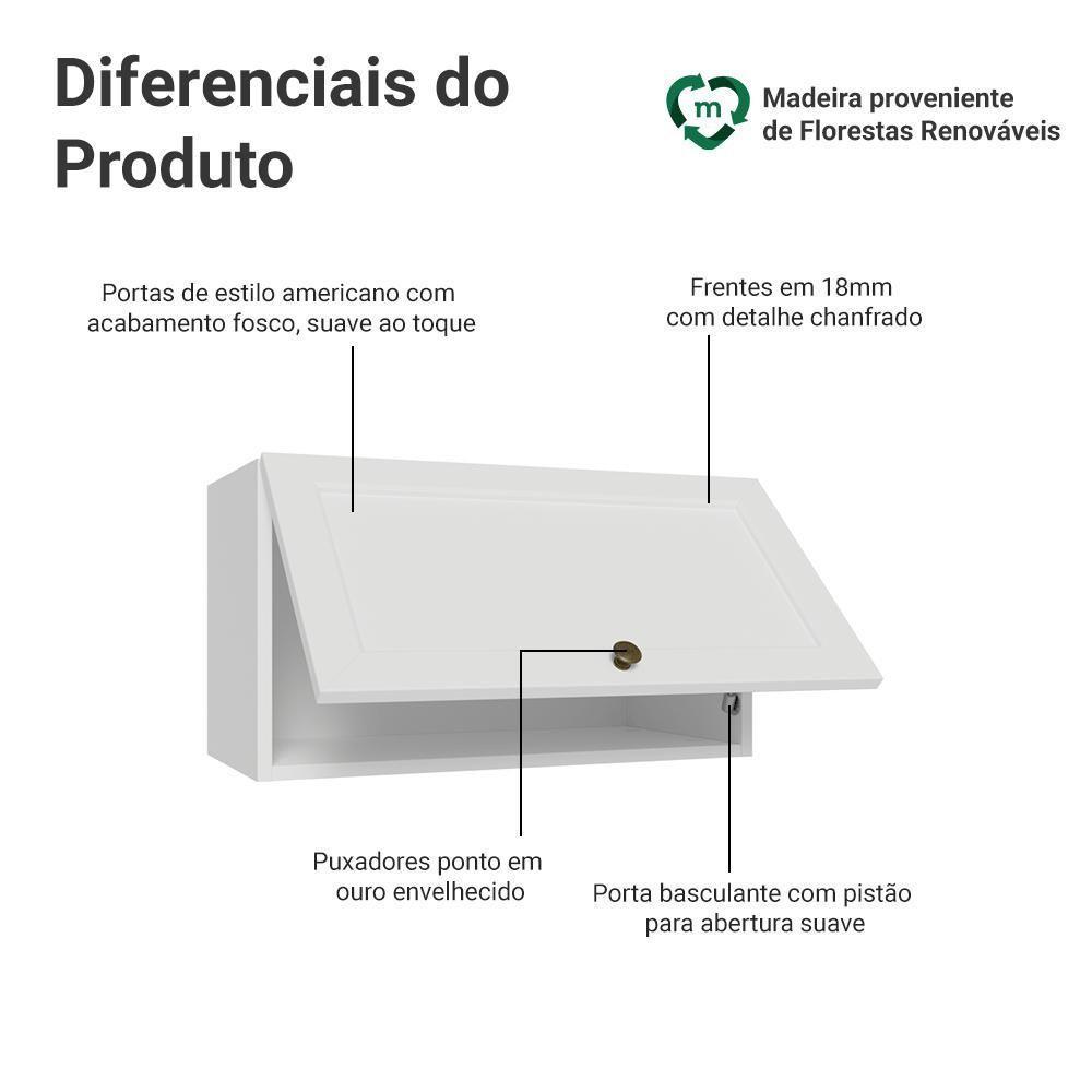 Armário Aéreo 60 Cm 1 Porta Basculante Vik Madesa Branco - 4