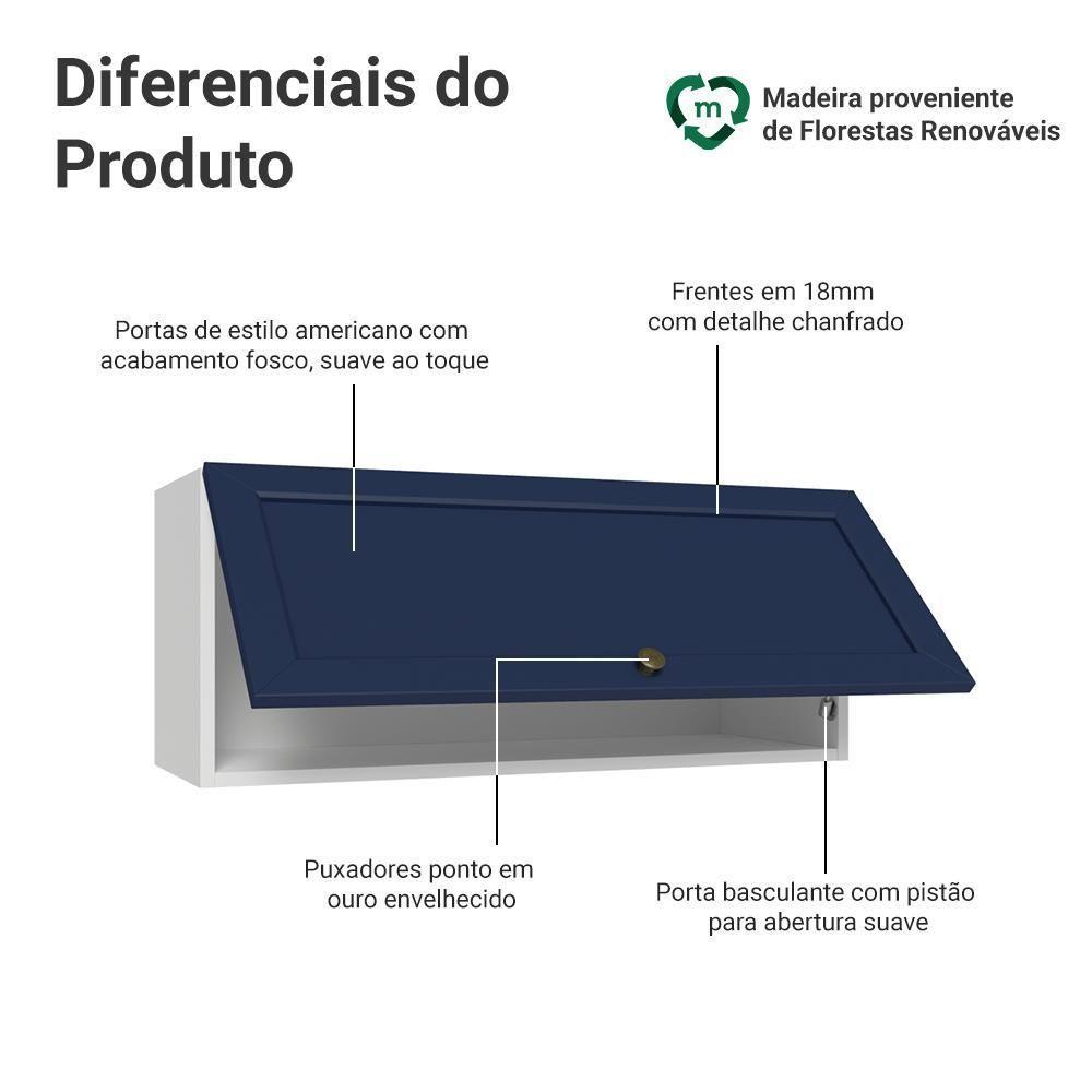 Armário Aéreo 80 Cm 1 Porta Basculante Vik Madesa Branco/azul - 3
