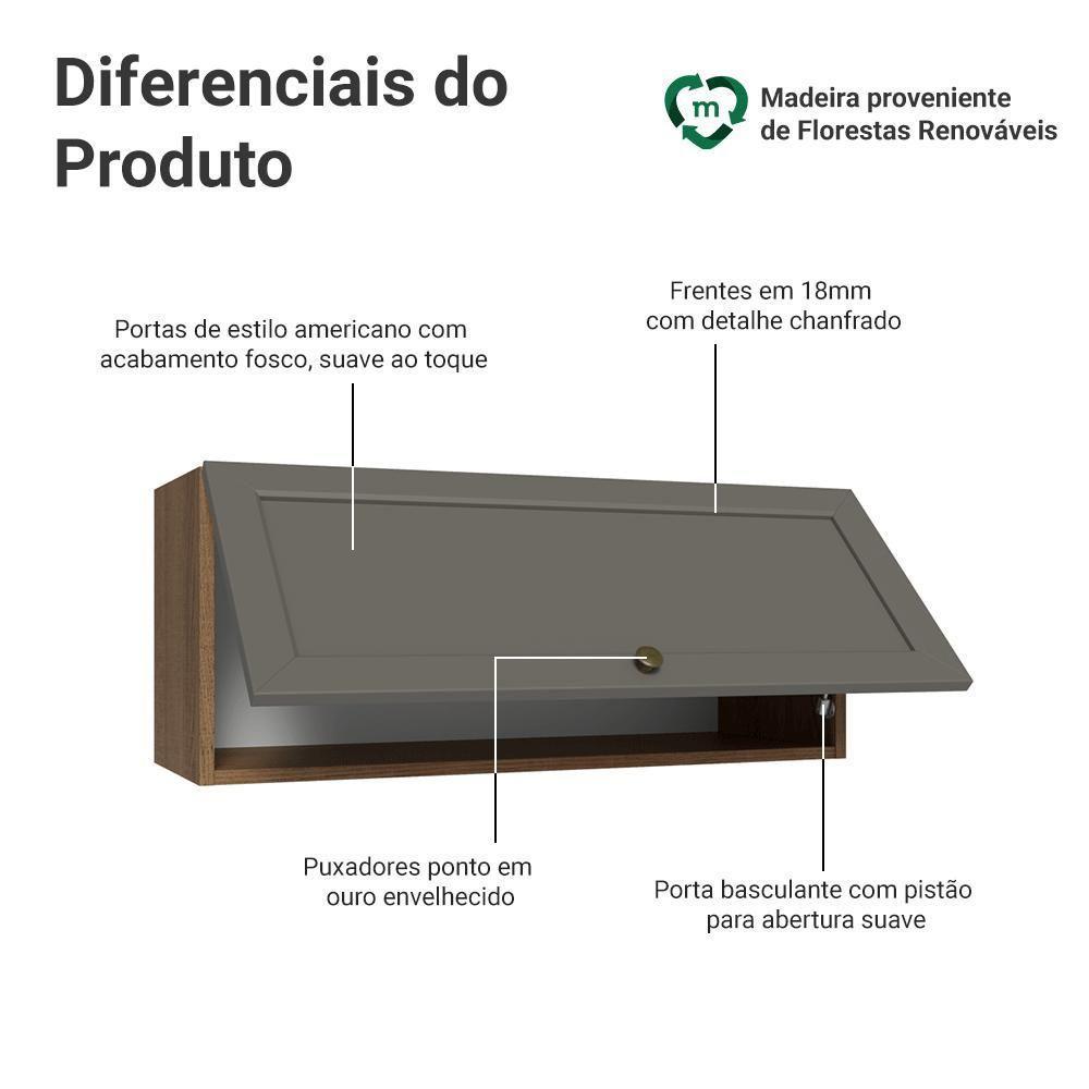 Armário Aéreo 80 Cm 1 Porta Basculante Vik Madesa Rustic/cinza - 3