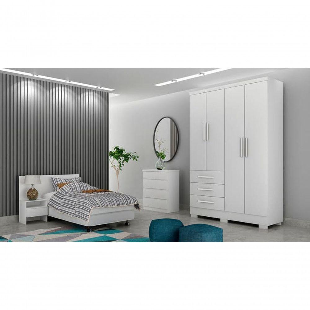 Guarda Roupa Solteiro Com Pés 4 Portas 3 Gavetas - Encant-branco - Móveis Novo Horizonte - 1