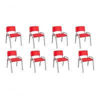 Kit 8 Cadeiras Infantil Iso, Escola, Base Cinza-vermelho - 1