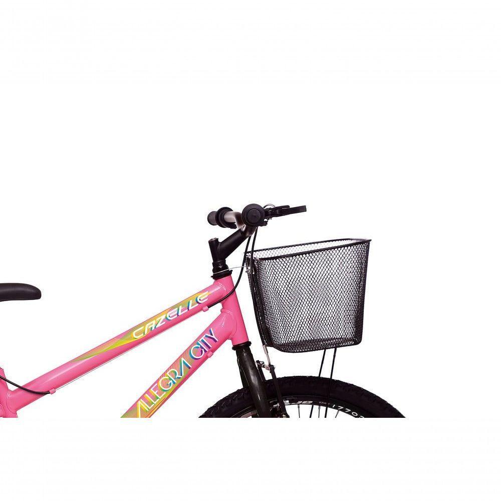 Bicicleta Allegra City Aro 24 Sem Marchas Freios V-brake E Cestão Colli Rosa Neon - 4