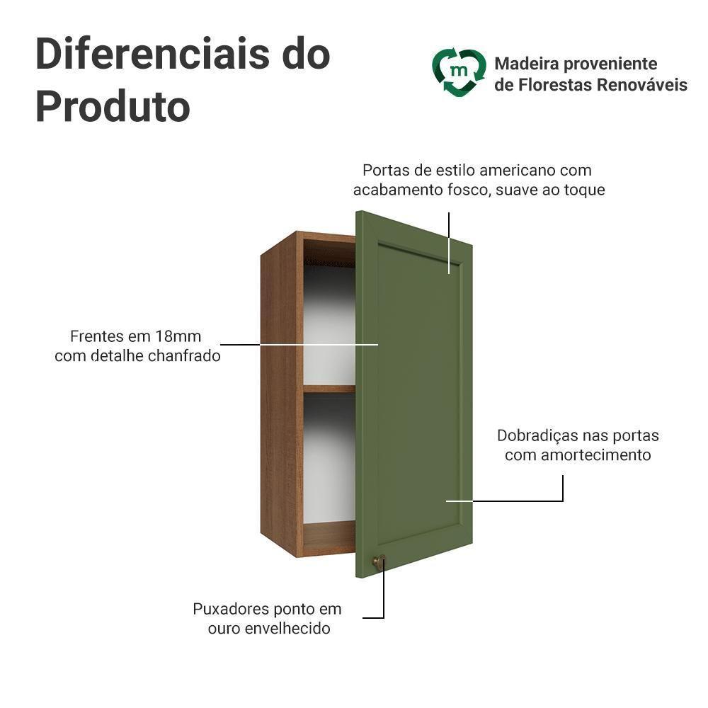 Armário Aéreo 40 Cm 1 Porta Vik Madesa Rustic/verde - 3