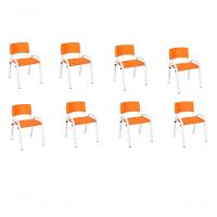 Kit 8 Cadeiras Infantil Iso, Escola, Base Branco- Laranja - 1