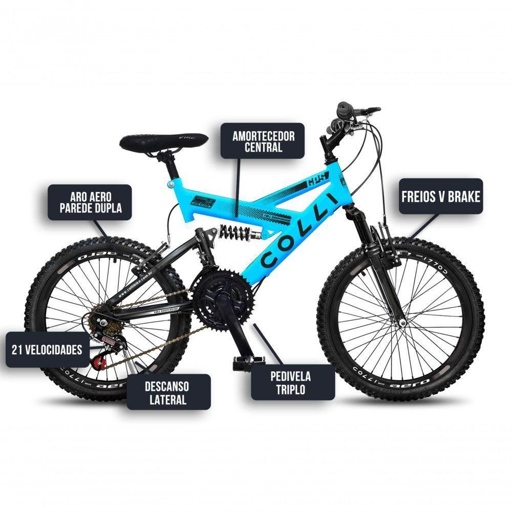 Bicicleta Gps Aro 20 Dupla Suspensão 21 Marchas Colli Azul Claro - 5