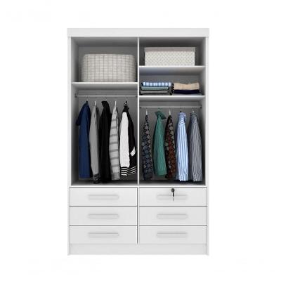 Guarda Roupa Solteiro Chicago 2 Portas de Correr 6 Gavetas Neve MDF MDP