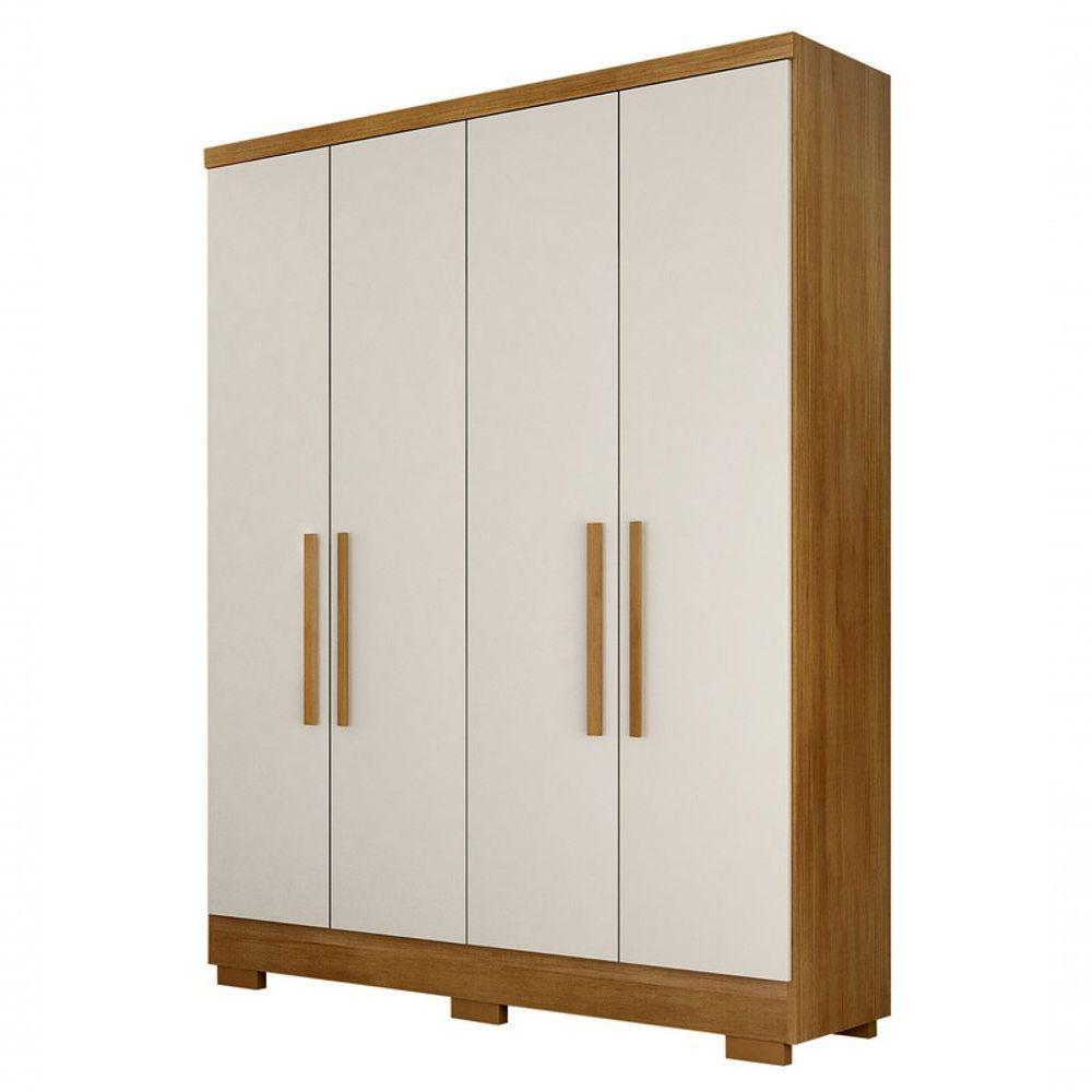 Guarda Roupa Solteiro Com Pés 4 Portas 2 Gavetas - Milly-cumaru Off White - Móveis Novo Horizonte - 3