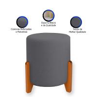 Puff Orgânico Boucle Thor Com Pés De Madeira Cinza Escuro - 3