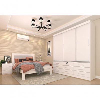Guarda Roupa Casal Chicago 3 Portas de Correr 9 Gavetas Neve MDF-MDP