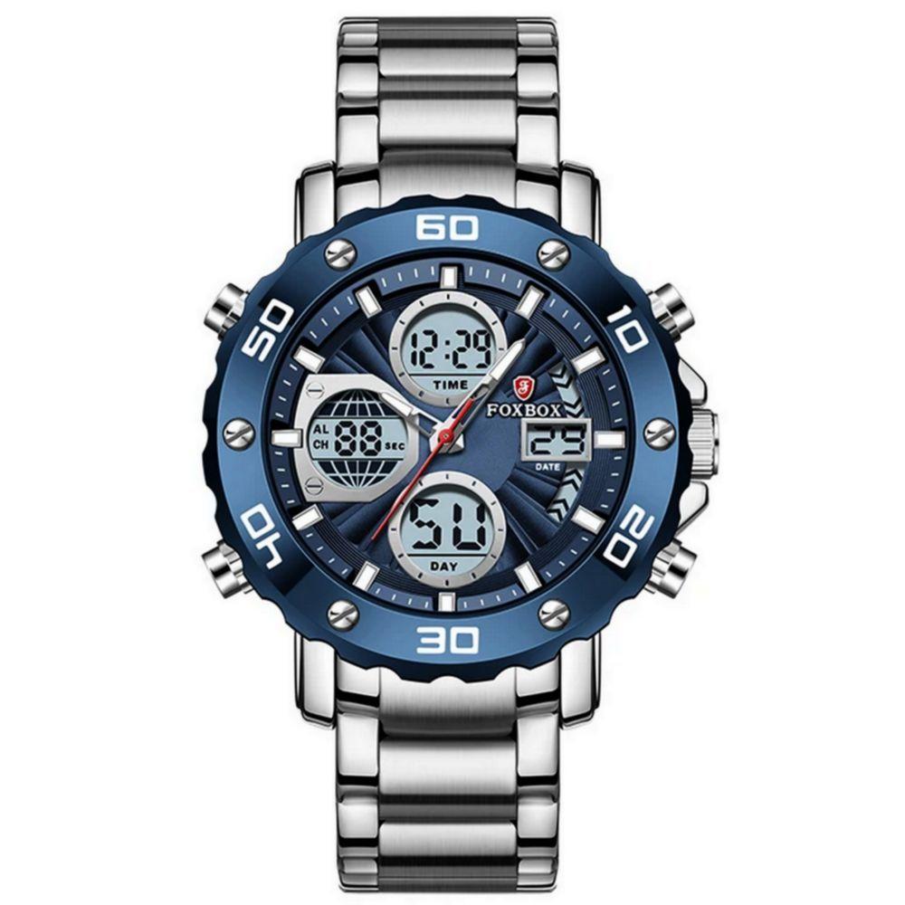 Relógio Digital Masculino De Quartzo Esportivo Militar Em Aço Inoxidavel Impermeavel Azul Prata - 1