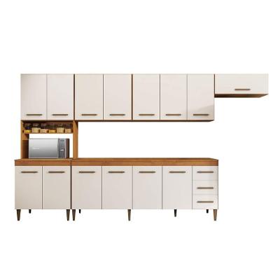 Cozinha Completa Atenas 14 Portas 3 Gavetas em MDF 342.5cm Off White Brilhante