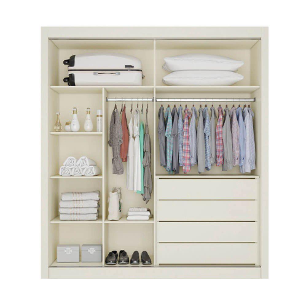 Guarda Roupa Ripado Com Espelho 2 Portas 4 Gavetas - Lugano-off White - Made Marcs - 3