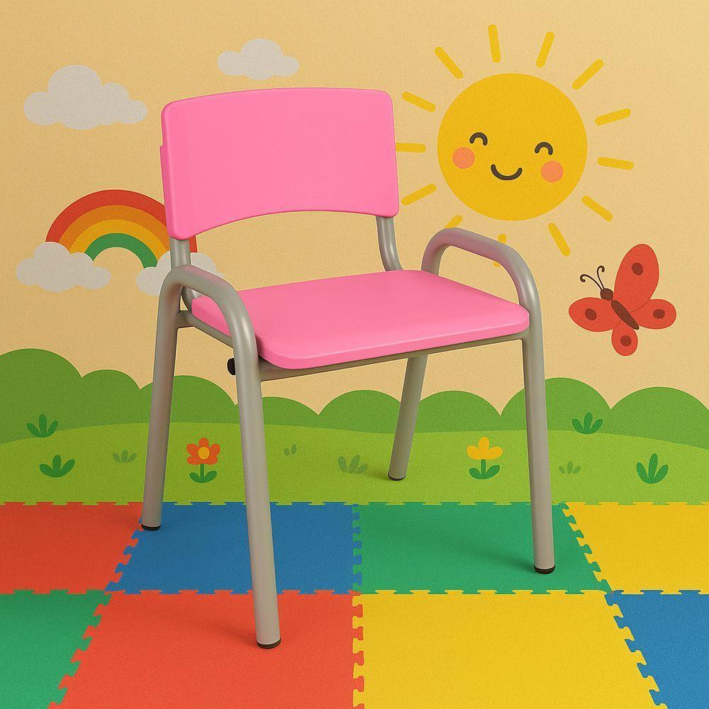 Kit 8 Cadeiras Infantil Iso, Escola, Base Cinza- Rosa - 2