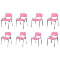 Kit 8 Cadeiras Infantil Iso, Escola, Base Cinza- Rosa - 1