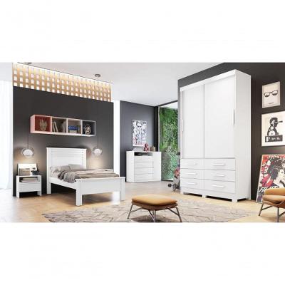 Guarda Roupa Solteiro Capri 2 Portas de Correr 6 Gavetas Branco MDP Móveis Novo Horizonte