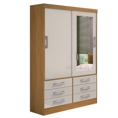 Guarda Roupa Solteiro Meridian 2 Portas 6 Gavetas cinamomo-off White com Espelho