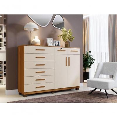 Cômoda New Triunfo 8 Gavetas 2 Portas em MDF com Puxador MDF Off White Cinamomo