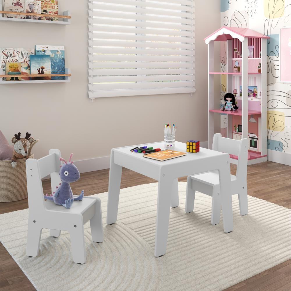 Conjunto De Mesa Infantil Com 2 Cadeiras Mdf Helena Branco Brilho - 1