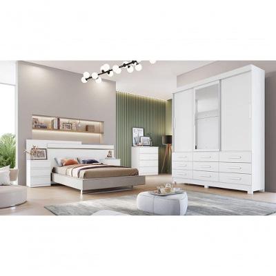 Guarda Roupa Solteiro Capri 3 Portas de Correr 9 Gavetas Branco MDP com Espelho