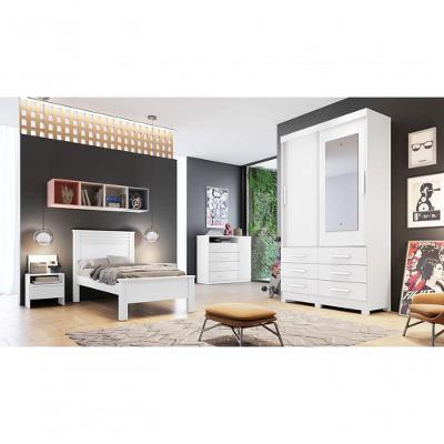 Guarda Roupa Solteiro Capri 2 Portas de Correr 6 Gavetas Branco MDP com Espelho