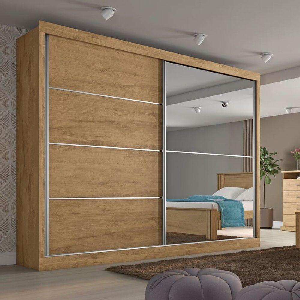 Guarda Roupa Casal Com Espelho 2 Portas 4 Gavetas - Verona-amêndoa - Made Marcs - 1