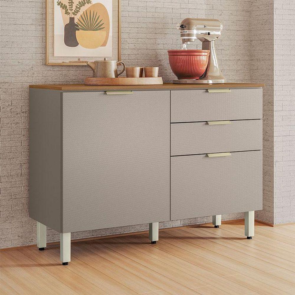 Balcão De Cozinha Ambiente Alba 120cm Amêndola Nude Prime Tx Com Tampo - Demóbile - 1