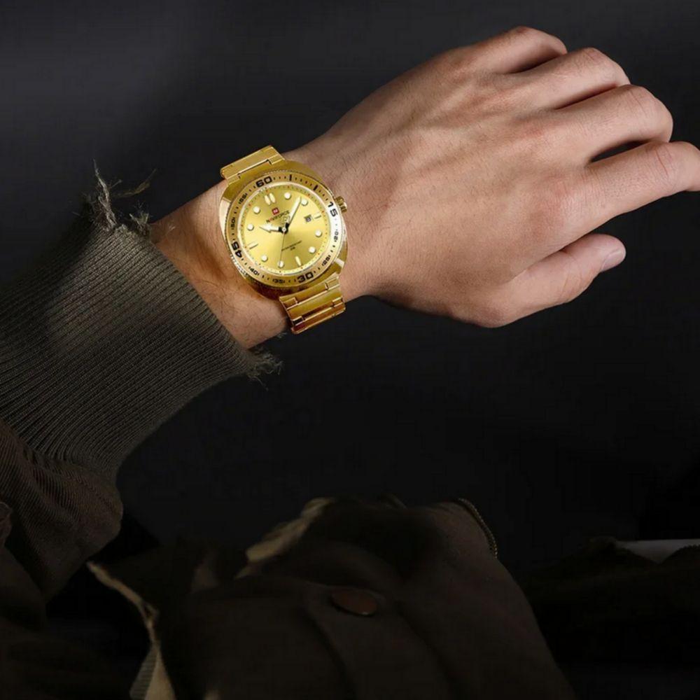 Relógio Esportivo Masculino Pulseira De Aço Inoxidável 30m à Prova D 'água Dourado - 3