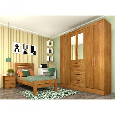 Guarda Roupa Casal Arizona 6 Portas de Bater 4 Gavetas Cinamomo MDP com Espelho