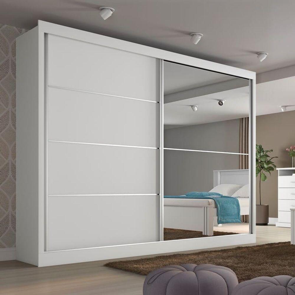 Guarda Roupa Casal Com Espelho 2 Portas 4 Gavetas - Verona-branco Acetinado - Made Marcs - 1