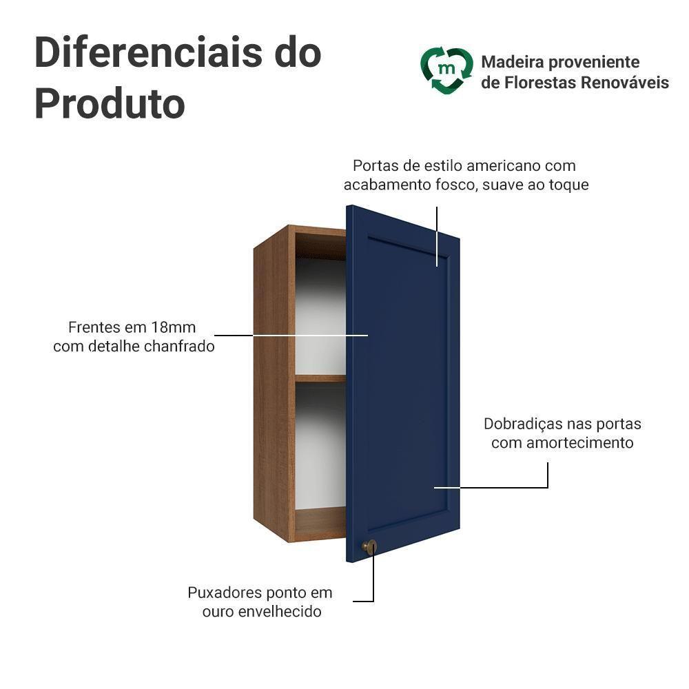 Armário Aéreo 40 Cm 1 Porta Vik Madesa Rustic/azul - 3