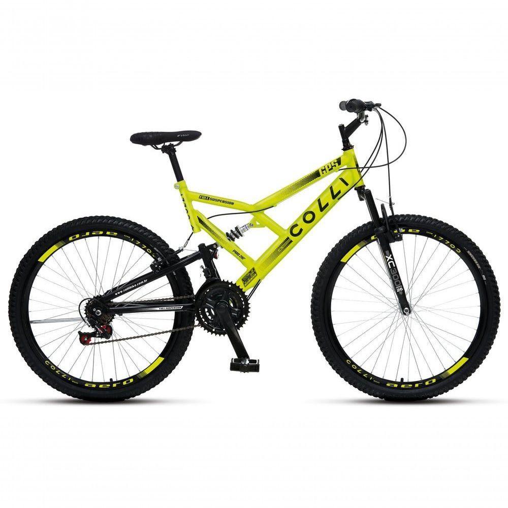 Bicicleta Gps 148 Dupla Suspensão E Freios V-brake, Aro 26 Aero, 36 Raias, 21 Marchas Colli Amarelo Neon - 1