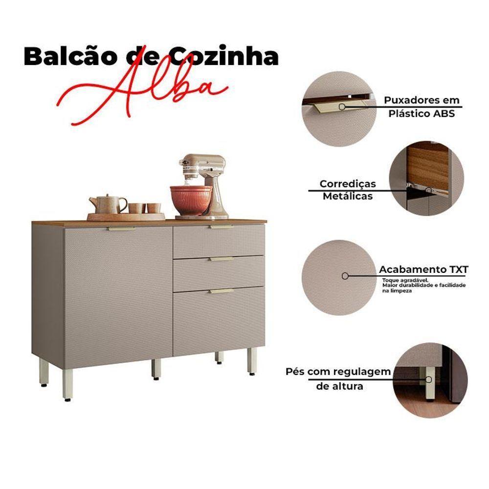 Balcão De Cozinha Alba 120cm Amêndola Nude Prime Tx Com Tampo - Demóbile - 4