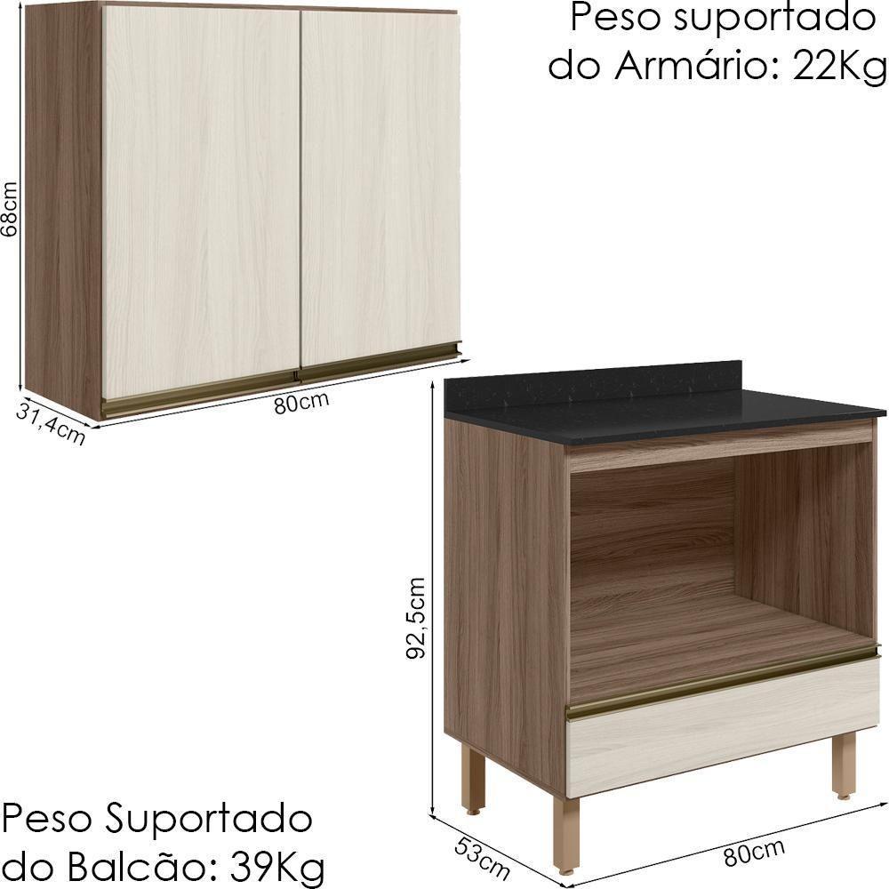 Armario Aereo Balcao Forno 80cm Mdf Kali Nicioli Carvalho Toq Bianco Toq - 5