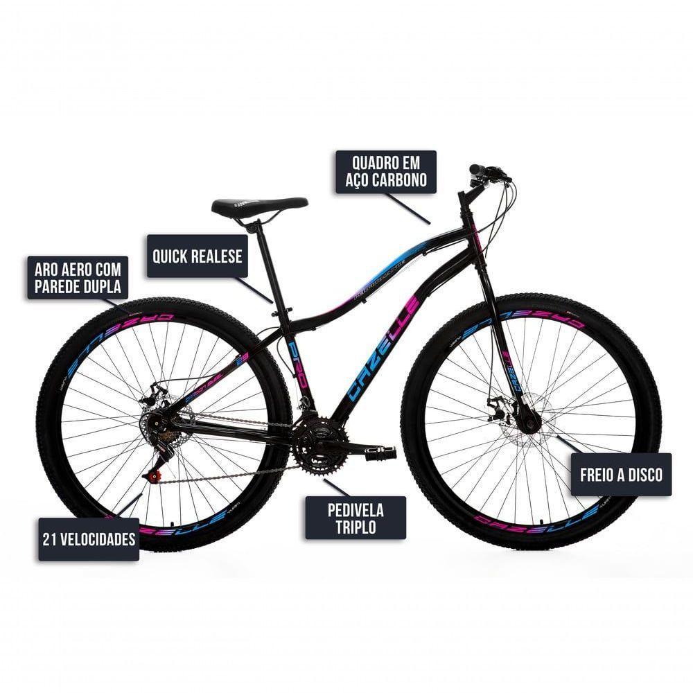 Bicicleta Cazelle Veneza Aro 29, Quadro 15.5, Freio A Disco Dianteiro E Traseiro, 21 Marchas Preto/adesivo Azul/vermelho - 5