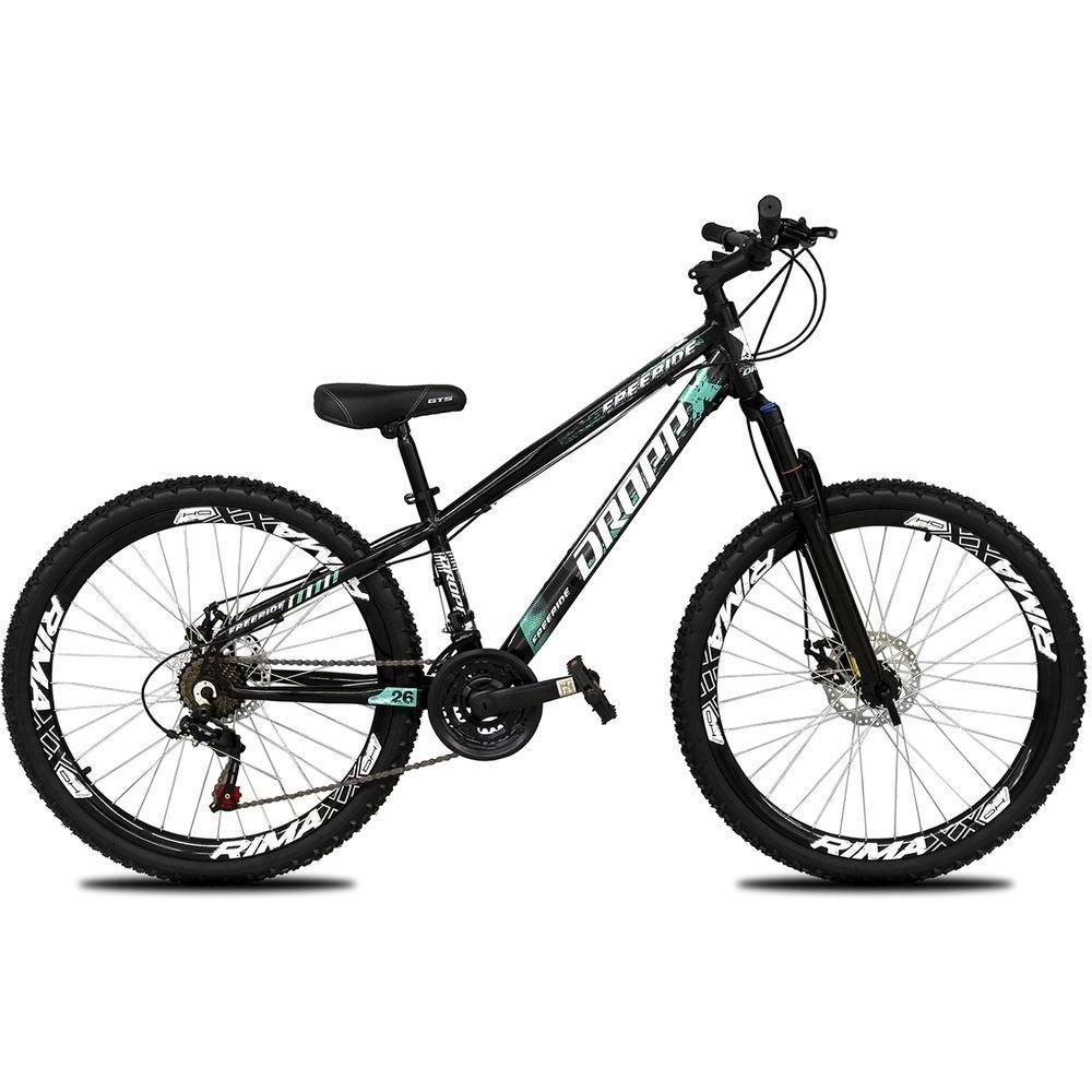 Bicicleta Aro 26 Dropp Freeride Alumínio 21 Marchas Freios A Disco - Preto e Azul - 2