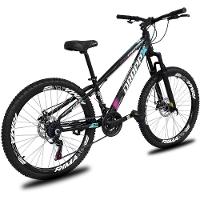 Bicicleta Aro 26 Dropp Freeride Alumínio 21m Freios A Disco Cãmbios Shimano - Preto Azul e Rosa - 3